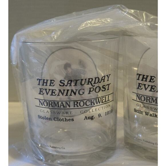 Norman Rockwell The Saturday Evening Post Vintage Set of 4 Rocks Glasses NEW - Picture 10 of 10